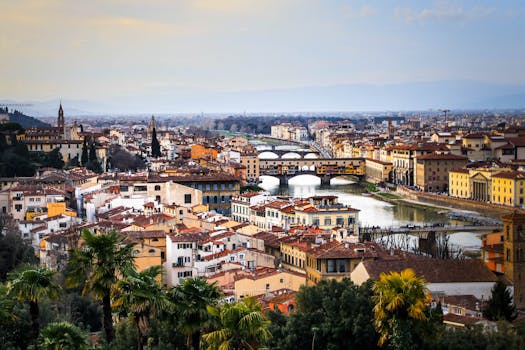 Explore Florence's iconic landmarks and picturesque landscape from a bird's eye perspective.