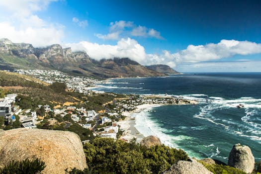 Breathtaking view of Cape Town's coastline with ocean, mountains, and beaches.